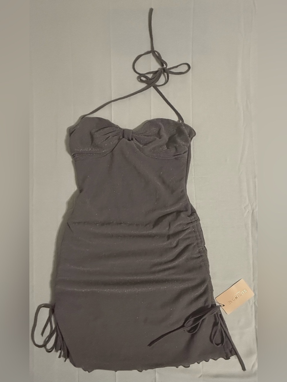 SHEIN Sparkle Ruched Strapless Bodycon Dress in Dark Gray